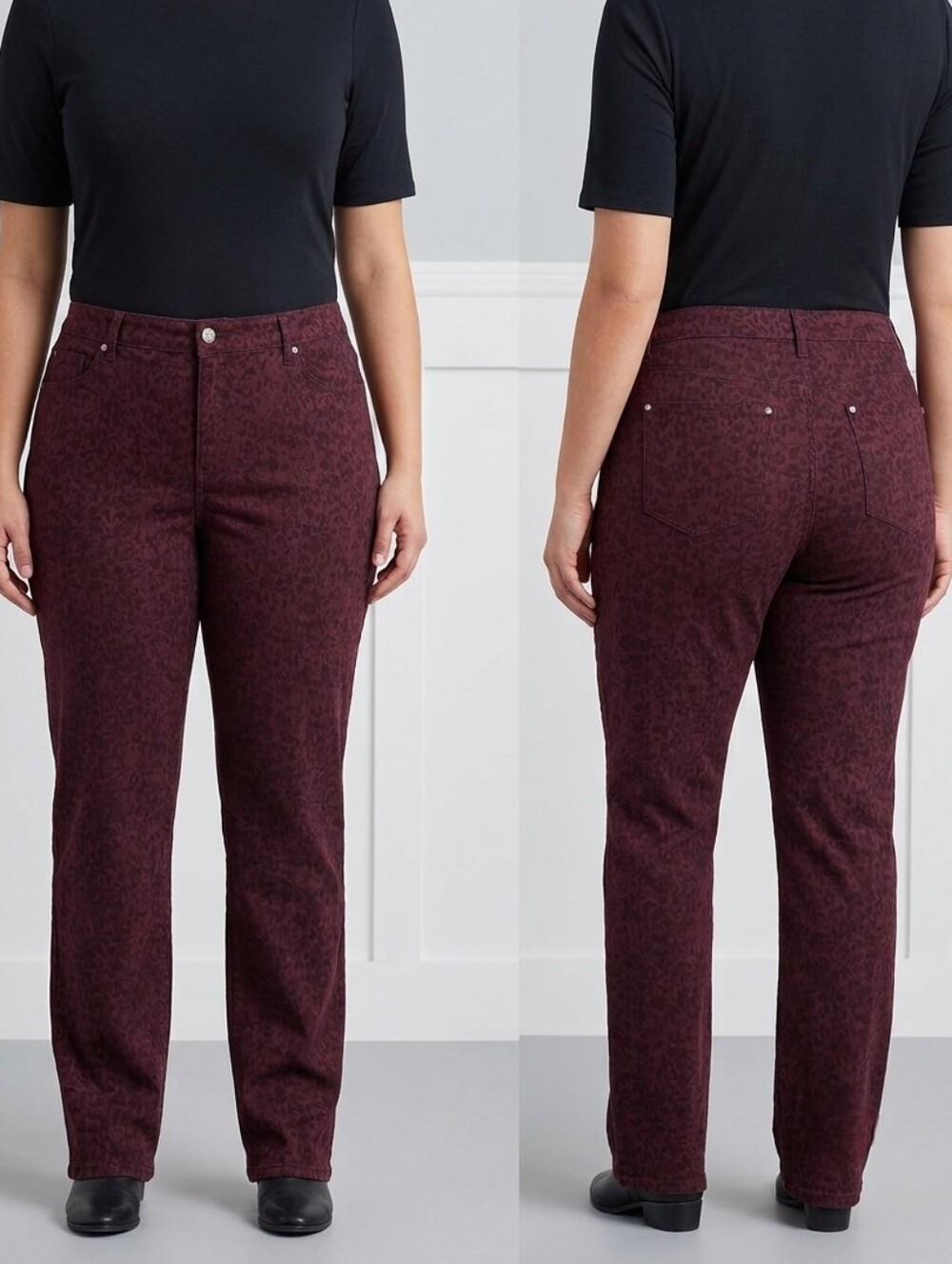 Gloria Vanderbilt Burgundy Leopard Straight Leg Jeans Mobwife Whimsigoth 20W